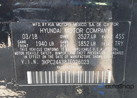 2018 Hyundai Accent Sel from USA, damaged, VIN 3KPC24A38JE026023
